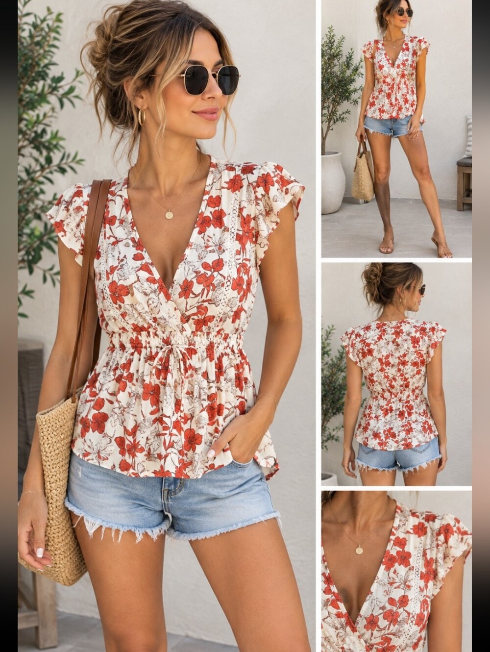 Milk & Honey Floral Ruffled Mesh Blouse